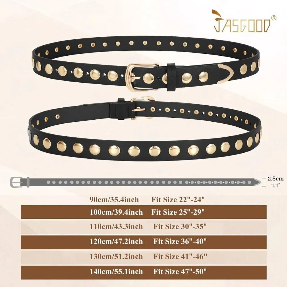 Women's Black Fashion Leather Belt Punk Studded Belt for Jeans Pants Dresses
